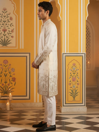 Men Silk Blend Embroidered Kurta Pyjama Set