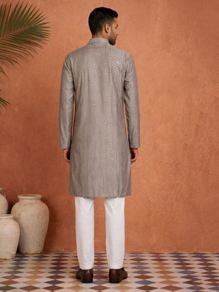 Embroidered Silk Blend Straight Kurta Set
