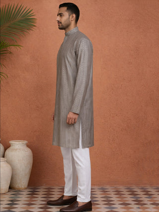 Embroidered Silk Blend Straight Kurta Set