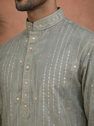 Embroidered Silk Blend Straight Kurta Set