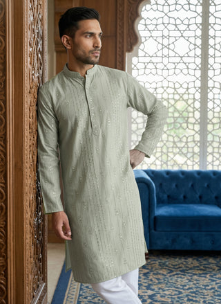 Embroidered Silk Blend Straight Kurta Set