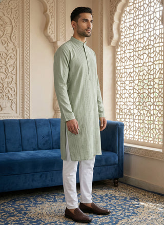 Embroidered Silk Blend Straight Kurta Set