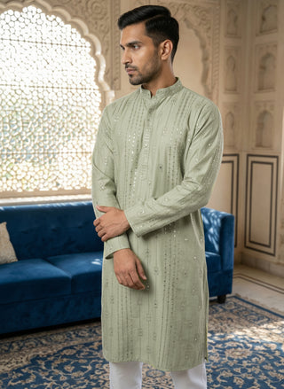 Embroidered Silk Blend Straight Kurta Set