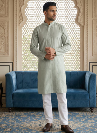 Embroidered Silk Blend Straight Kurta Set