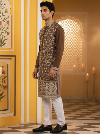 Classic Silk Blend Embroidered Kurta Pyjama