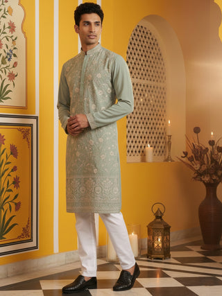 Classic Silk Blend Embroidered Kurta Pyjama