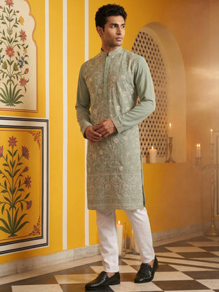 Classic Silk Blend Embroidered Kurta Pyjama