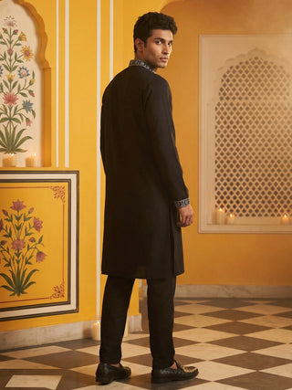 Embroidered Silk Blend Straight Kurta Pyjama