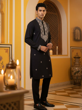Embroidered Silk Blend Straight Kurta Pyjama