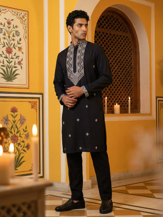 Embroidered Silk Blend Straight Kurta Pyjama