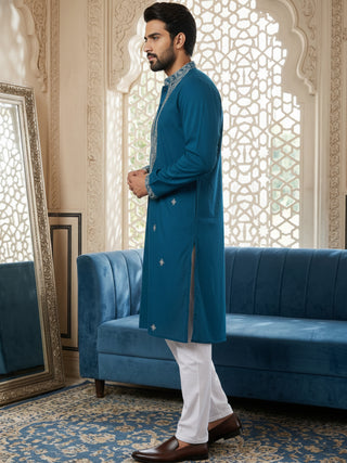Embroidered Silk Blend Straight Kurta Pyjama