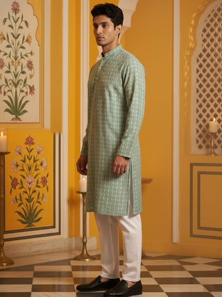 Embroidered Cotton Blend Kurta with Pyjama