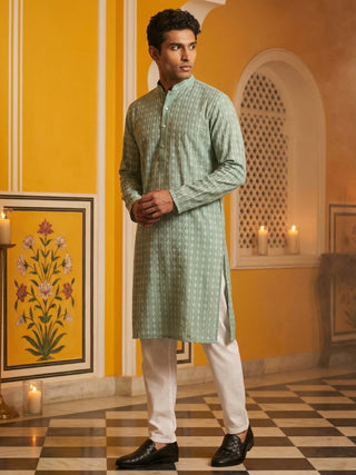 Embroidered Cotton Blend Kurta with Pyjama
