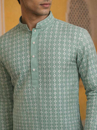 Embroidered Cotton Blend Kurta with Pyjama
