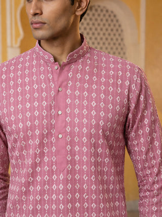 Embroidered Cotton Blend Kurta with Pyjama