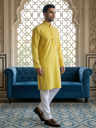 Embroidered Cotton Blend Kurta with Pyjama