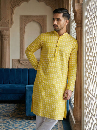Embroidered Cotton Blend Kurta with Pyjama