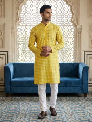 Embroidered Cotton Blend Kurta with Pyjama