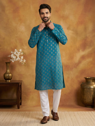 Classic Cotton Blend Foil Print Kurta Set