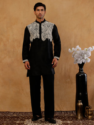 Silk Blend Embroidered Kurta With Korean Pants