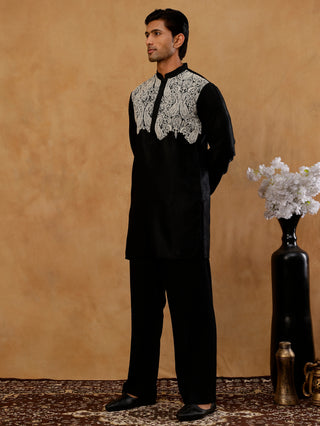 Silk Blend Embroidered Kurta With Korean Pants