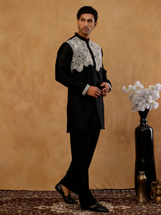 Silk Blend Embroidered Kurta With Korean Pants