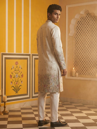 Men Silk Blend Embroidered Kurta Pyjama Set