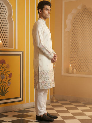 Men Silk Blend Embroidered Kurta Pyjama Set