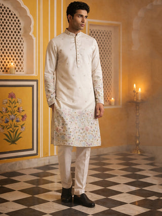 Men Silk Blend Embroidered Kurta Pyjama Set