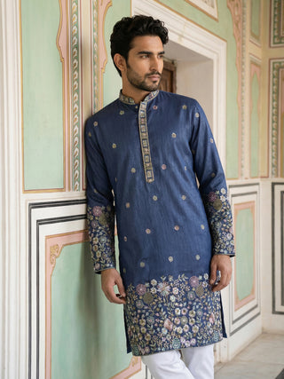 Men Silk Blend Embroidered Kurta Pyjama Set