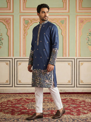 Men Silk Blend Embroidered Kurta Pyjama Set