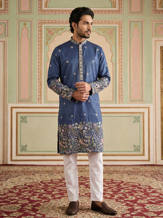 Men Silk Blend Embroidered Kurta Pyjama Set