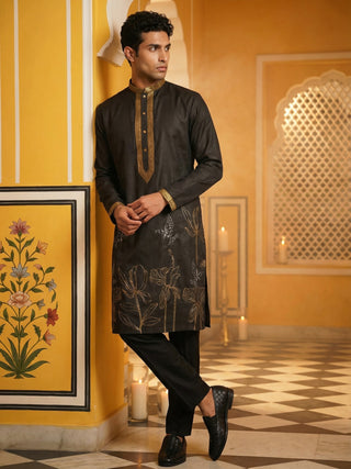 Men Embroidered Silk Blend Kurta Set