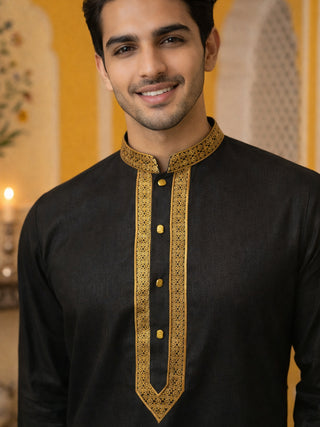 Men Embroidered Silk Blend Kurta Set