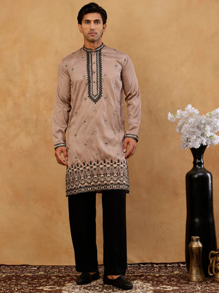 Men Embroidered Silk Blend Kurta with Korean Pants