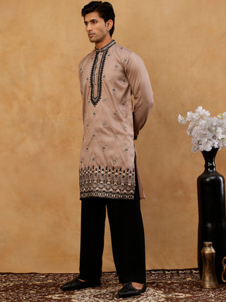 Men Embroidered Silk Blend Kurta with Korean Pants