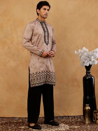 Men Embroidered Silk Blend Kurta with Korean Pants