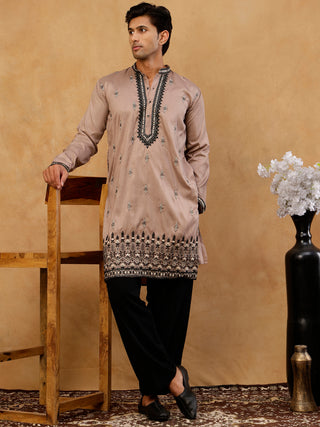 Men Embroidered Silk Blend Kurta with Korean Pants