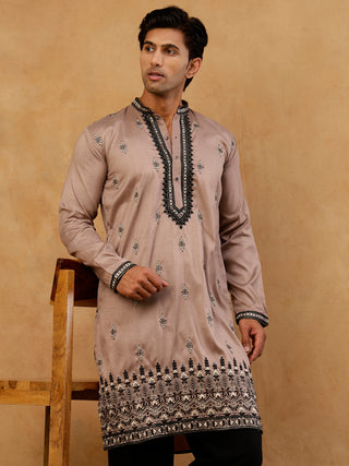 Men Embroidered Silk Blend Kurta with Korean Pants