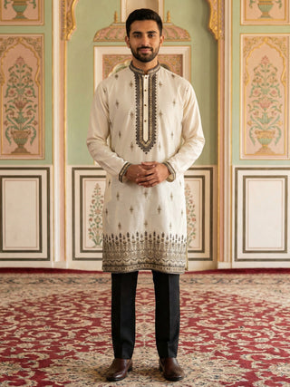 Men Embroidered Silk Blend Kurta Set