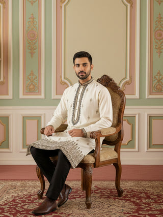 Men Embroidered Silk Blend Kurta Set