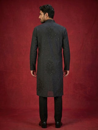 Men Black Embroidered Festive Kurta Pyjama Set