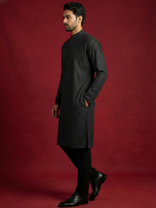 Men Black Embroidered Festive Kurta Pyjama Set