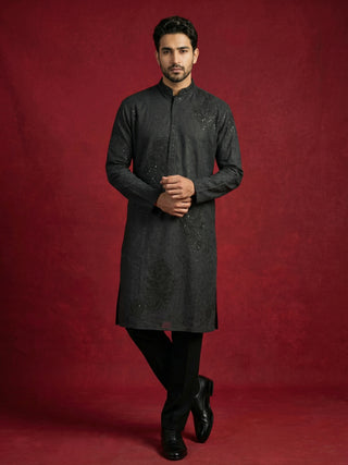 Men Black Embroidered Festive Kurta Pyjama Set