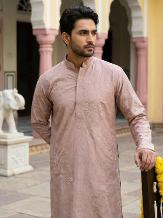 Men Peach Embroidered Festive Kurta Pyjama Set