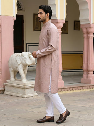 Men Peach Embroidered Festive Kurta Pyjama Set