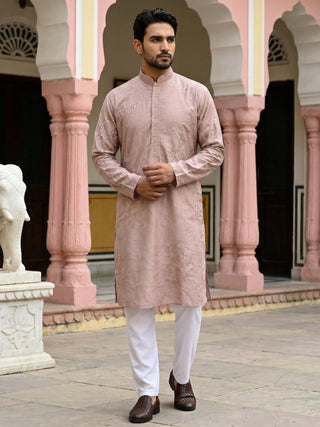 Men Peach Embroidered Festive Kurta Pyjama Set