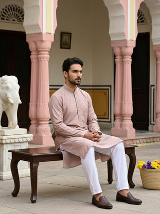 Men Peach Embroidered Festive Kurta Pyjama Set