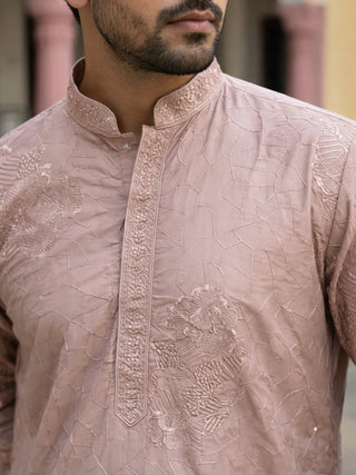 Men Peach Embroidered Festive Kurta Pyjama Set