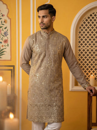 Embroidered Silk Blend Kurta Set for Men